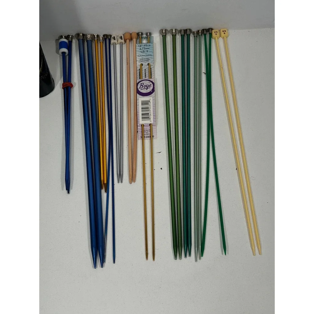 Vintage Mixed Knitting Needle Lot Boye Susan Bates Aluminum Bamboo 11 Pairs+